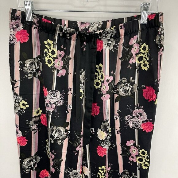 Victoria's Secret Women's Floral Satin Pj Pajama Set Shirt Pants Sz Medium Black - Picture 11 of 15